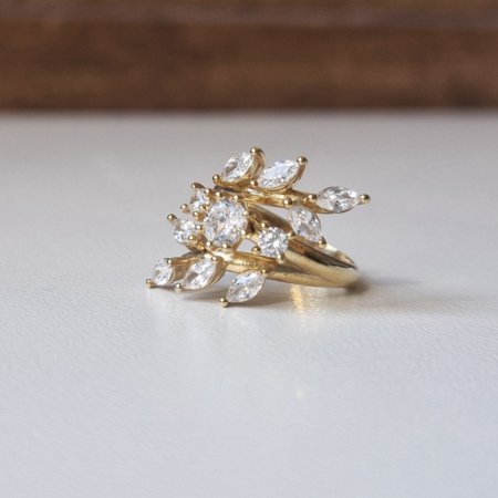 HASU Gioielli Laboratorio Orafo Salerno - COLLEZIONE NATURA - Anello argento 925 placcato oro con zirconi