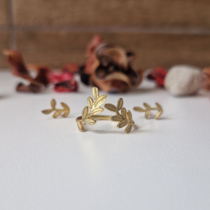 HASU Gioielli Laboratorio Orafo Salerno - Set GOLD LEAVES - Anello e orecchini argento 925 placcato oro - 6