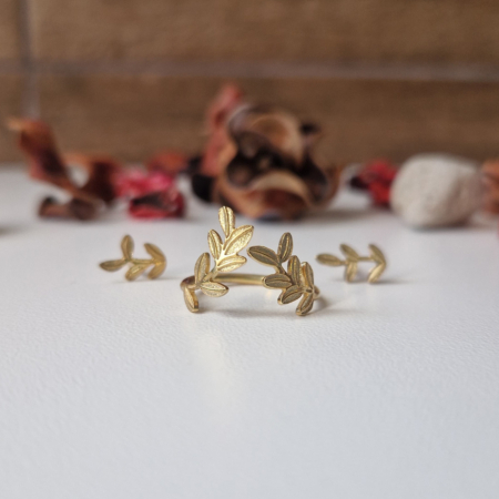 HASU Gioielli Laboratorio Orafo Salerno - Set GOLD LEAVES - Anello e orecchini argento 925 placcato oro - 6