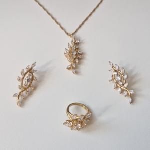 HASU Gioielli Laboratorio Orafo Salerno - Set anello orecchini collana COLLEZIONE NATURA - Anello argento 925 placcato oro con zirconi