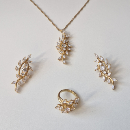HASU Gioielli Laboratorio Orafo Salerno - Set anello orecchini collana COLLEZIONE NATURA - Anello argento 925 placcato oro con zirconi